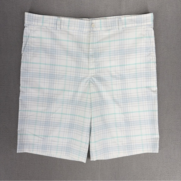 Nike Golf Shorts Mens 40 White Bermuda Plaid Stretch Performance Long 11” Inseam - Picture 2 of 13